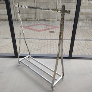 Metal stand  silver on wheels